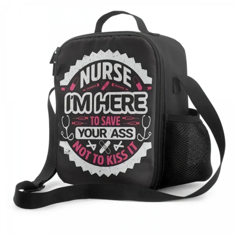 Nurse I'm Here To Save Your Ass Not To Kiss It Thermal Lunch Bags Washable Tote Insulated Lunch Container for School Work Travel