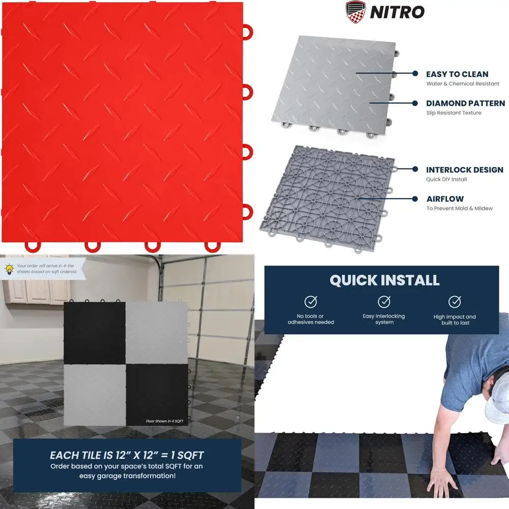 بلاط أرضية جراج بلاستيكي متشابك غير قابل للانزلاق، سجادات 12 × 12 معًا لتنظيم المرآب والاستقرار