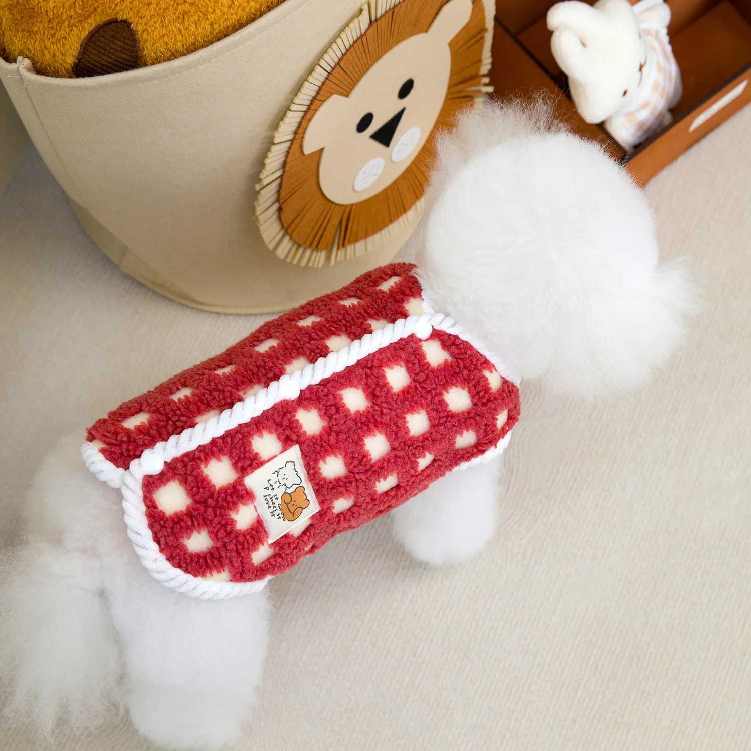 Pet Plaid Plush Coat Dog Clothing Cat Small Thick Plush Coat Comfortable Plaid Plush Vest Puppy Clothes Dog Christmas Clothes