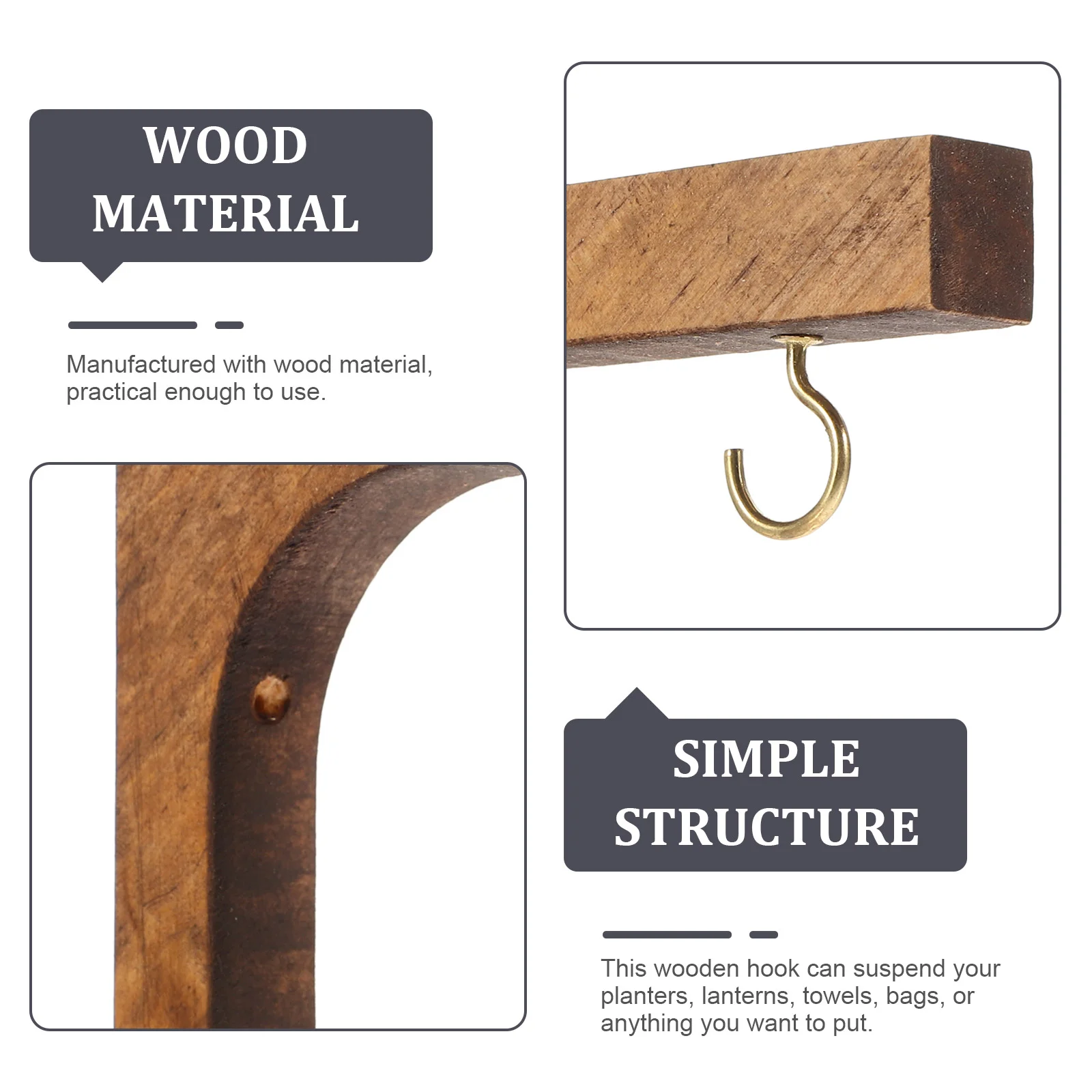 شماعة نباتية خشبية جدار السنانير رف النبات خطاف متعدد الأغراض تخزين المنزل رفوف معلقة حامل النبات الداخلي ديكور بوهو #5