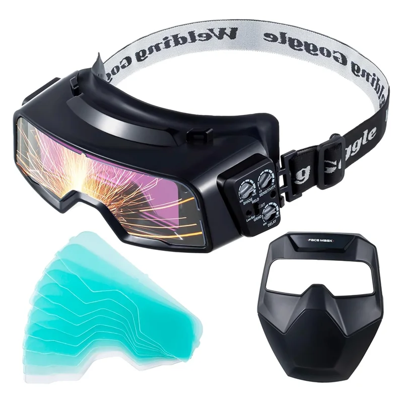 A20F-Auto Darkening Welding Goggles, Wide Rang Shade 4/5-9/9-13, Welding Glasses With Welder Mask And 10 Replacement Lenses