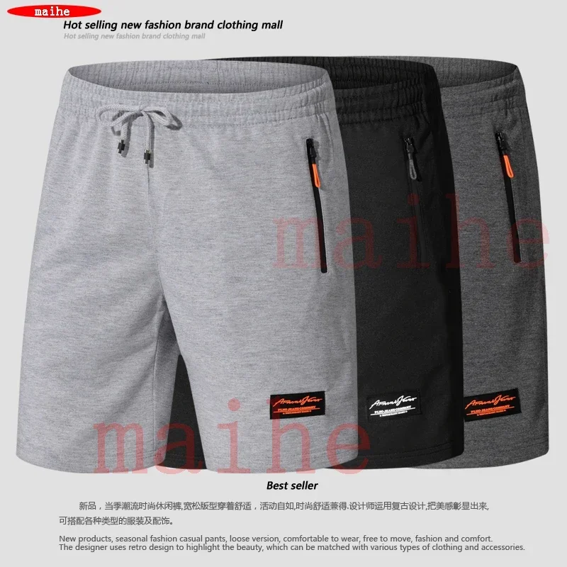 

Summer New Cotton Casual Shorts Men High Quality Fashion Print Short Pants Men Side Pockets Zip Outdoor Running Loose Shorts Men