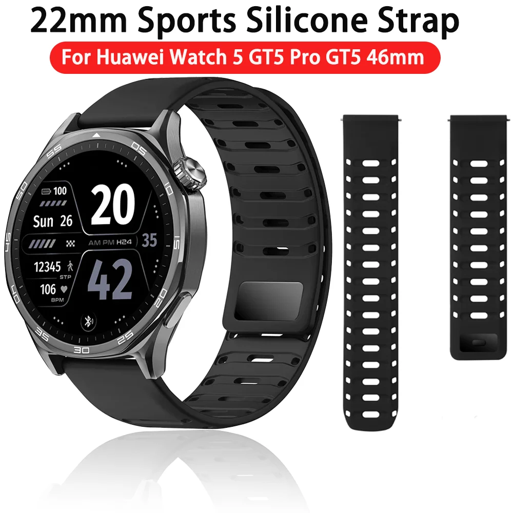 Correa de silicona de 22mm para Huawei Watch 5 4 3 GT5 Pro GT5-4-3-2 pulsera deportiva magnética de 46mm Amazfit Bip 6 5 Balance 2 GTR 4 Correa