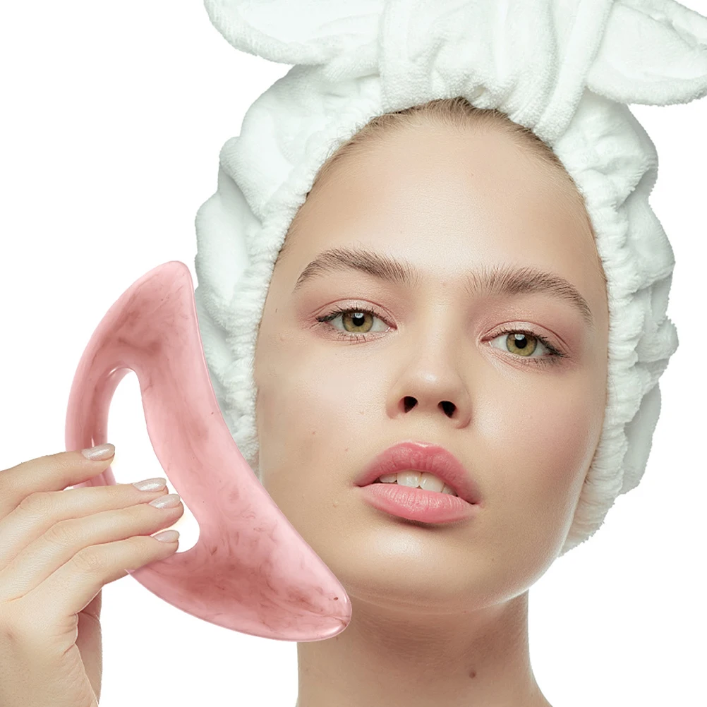 

Crescent Gua Board Pink Resin Facial Body Neck Accessories Massager Reusable Scraper Smooth Edges Compact Design