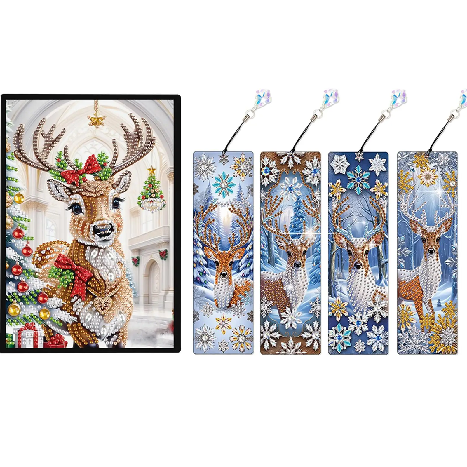

Christmas Deer A5 Size Diamond Painting Notebook Set with 4Pcs Bookmark Gift