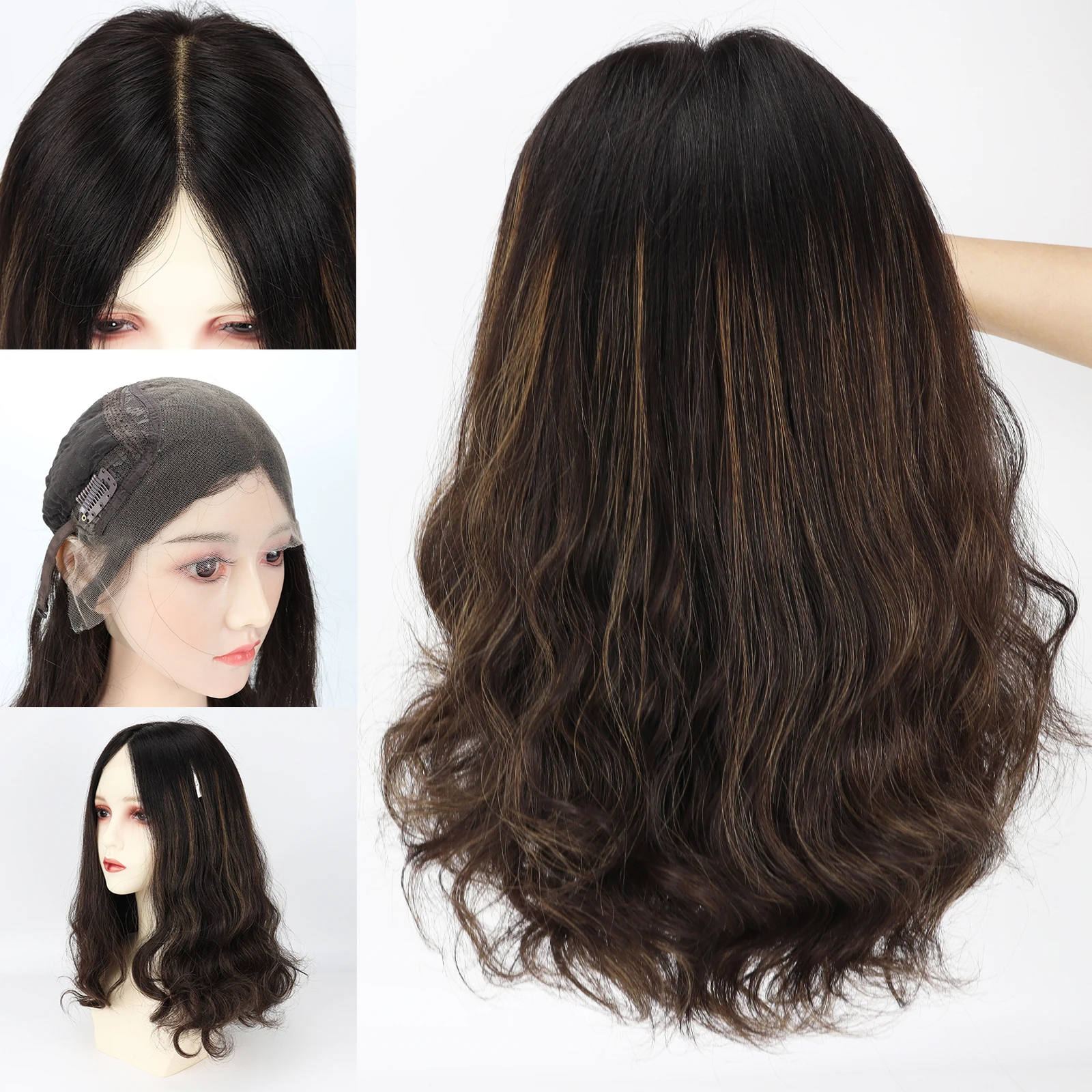 

Выделите еврейский парик для женщин, настоящий девственный парик из натуральных волос в европейском стиле с кружевной передней частью, 18 дюймов, объемная волна, настоящая кожа головы