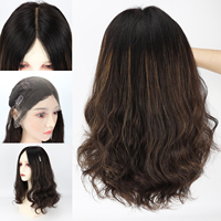 Highlight Jewish Wig for Women Highlight Real Virgin European Human Hair Wig with Lace Front 18inch Body Wave Real Scalp