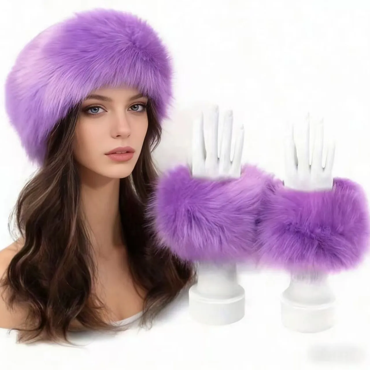 Faux Fur Headband for Women Fluffy Fox Fur Look Ear Warmer Hair Band Winter Wrist Cuff Accessory