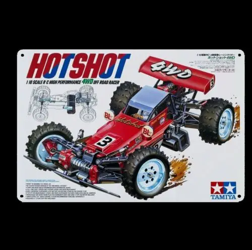 Metal Poster Rc Car Wall Deco Tin Sign Plaque Tamiya Hot Shot Buggy Box Art