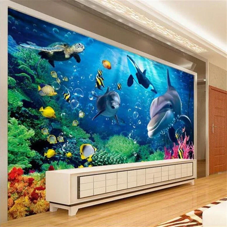 Custom Wallpaper 3D murals stereo underwater world of sea fish swimming living room children's background Decorative paintings