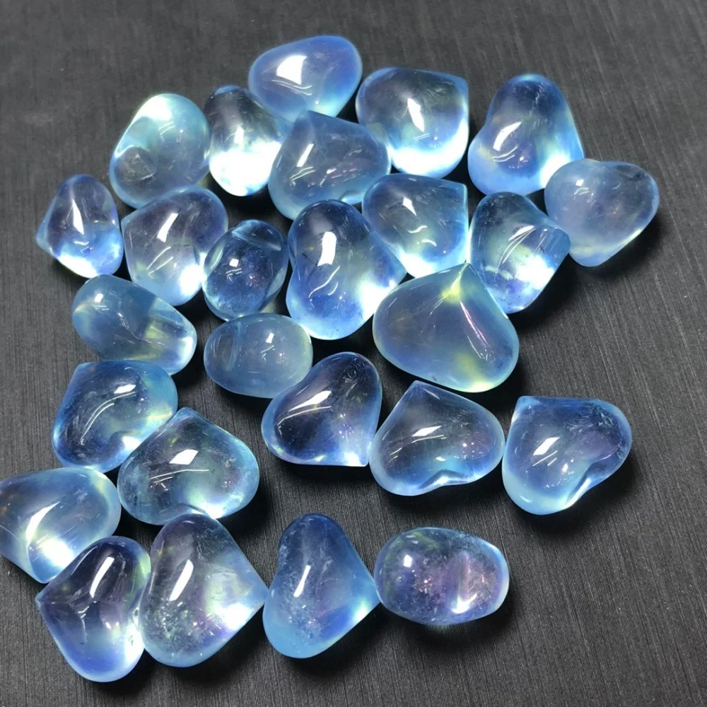 3PCS Natural Aquamarine Heart Pendant Jewelry Fashion Fengshui Crystal Carved DIY Accessories Gift 12mm