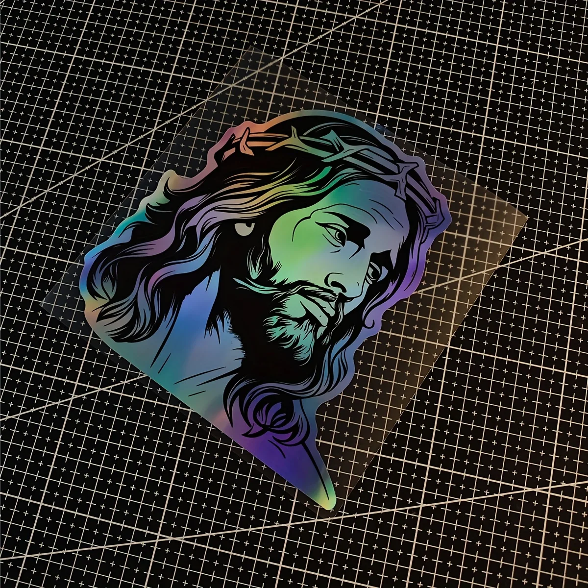 Jesus Praying Crown of Thorns Religious Waterproof PVC Vinyl Sticker, Holographic Decal for Car Motorcycle Laptop Water Bottle