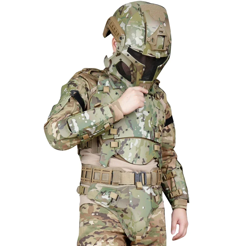 Tactical Armor With Protective Vest Elbow Breastplate Crotch Waist Seal Adjustable Waist Removable Armor for Airsoft Paintball