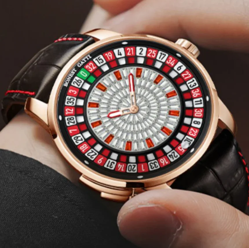 

BONEST GATTI Мужские автоматические часы 43 мм Механические наручные часы Вращающаяся рулетка Игровой циферблат Сапфировое стекло Светящийся бриллиантовый циферблат