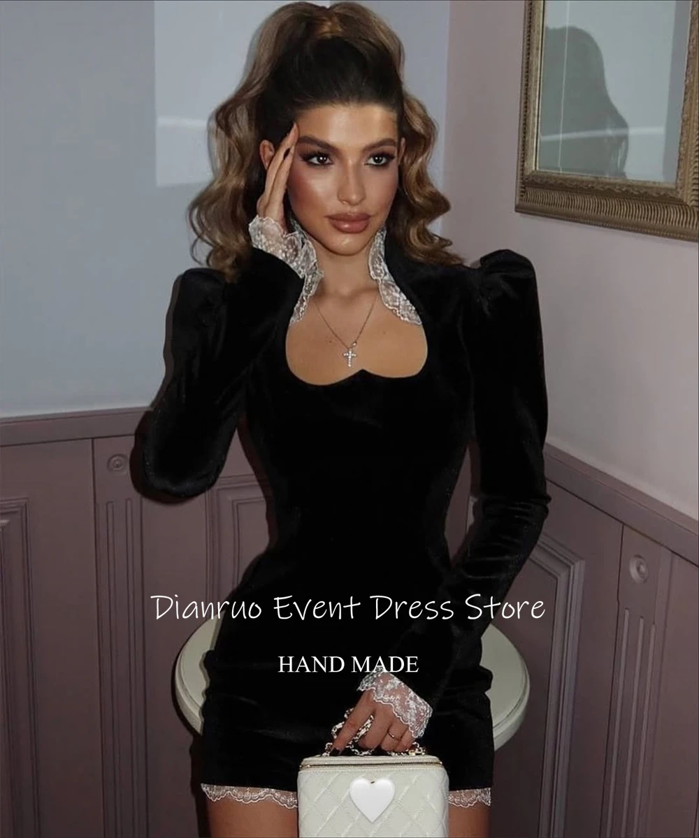 Dianruo خمر مستوحاة الأسود فساتين لحضور الحفلات الموسيقية البسيطة الدانتيل يزين Robes De Soirée المخملية رشيقة Vestidos De Fiesta مخصصة