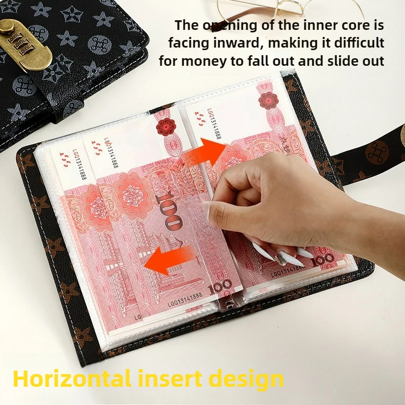 Het nieuwe geldboek met grote bloemenwachtwoordvergrendeling kan 1W geldclip geldboek met grote capaciteit A6 geldbesparend boek besparen