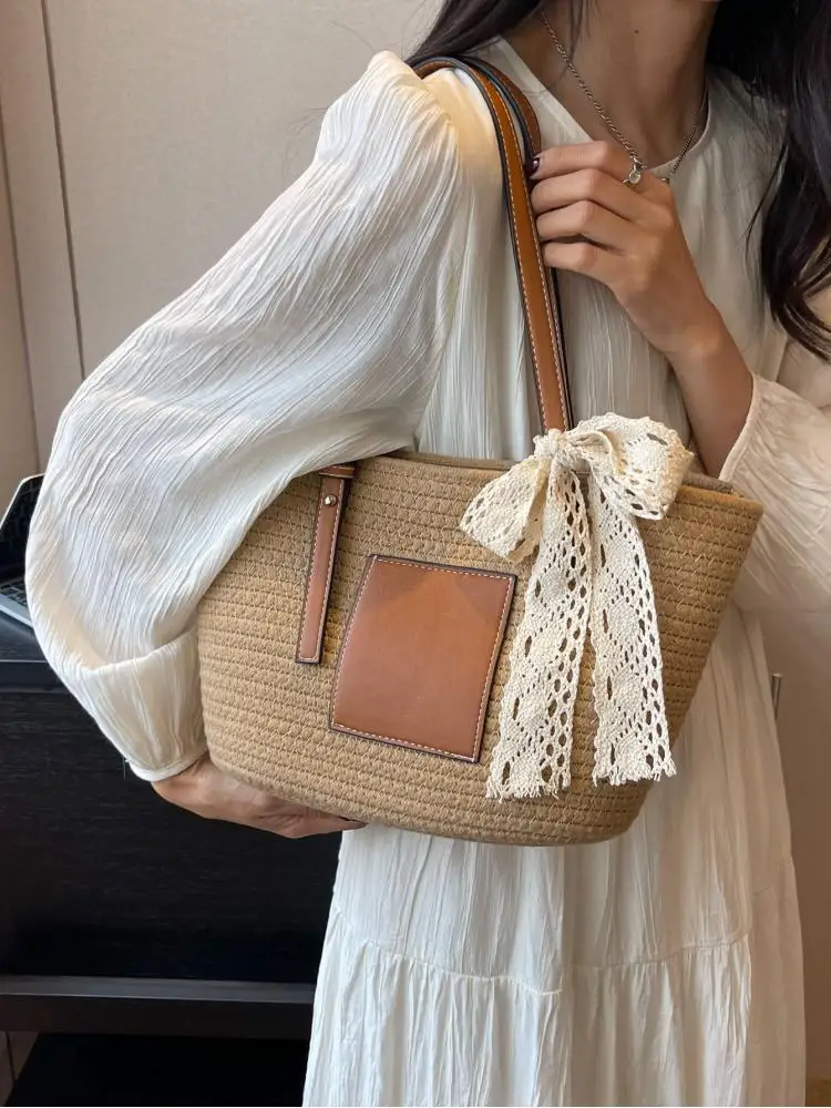 

2023 Summer New Straw Woven Bag Fashion One Shoulder Handheld Handwoven Bag Women's Vine Woven Cabbage Basket Bag