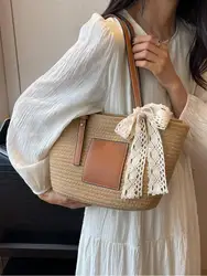 2023 Summer New Straw Woven Bag Fashion One Shoulder Handheld Handwoven Bag Women's Vine Woven Cabbage Basket Bag