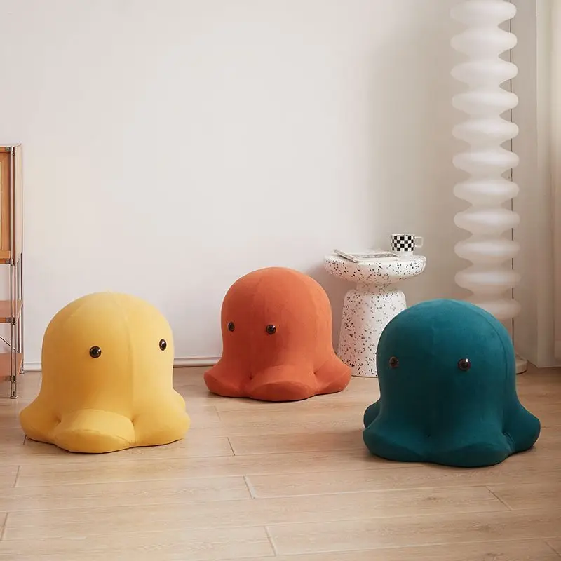 Cute Octopus Stool Cartoon Animal Pouf Ottoman Low Stool Circular Footrest for Living Room Bedroom 50*43*38cm