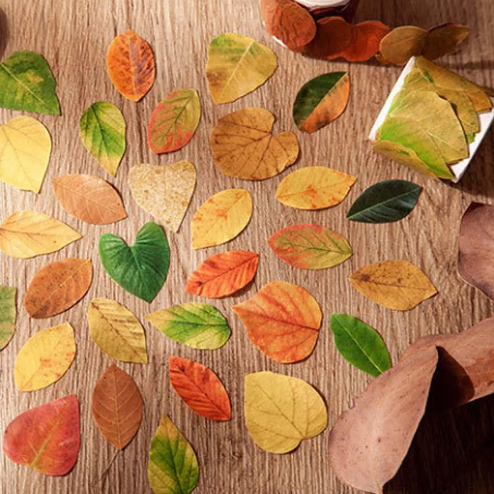 50 Pcs DIY Leaf Paper Stickers Self-adhesive Post Sticky Notes Notepad School Children's Student Handbook Sticker Supplies