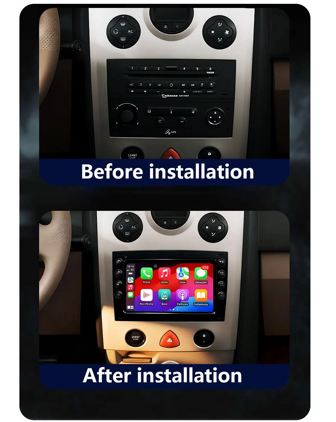 Carplay Android For Renault Megane 2 II 2002 2003-2009 CHSTEK Wireless Radio Fit Exchange Audio Navigation Bluetooth Handsfree