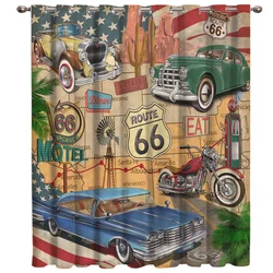 Retro Route 66 Poster Room Curtains Large Window Living Room Kitchen Outdoor Fabric Drapes Indoor Decor Kids Window