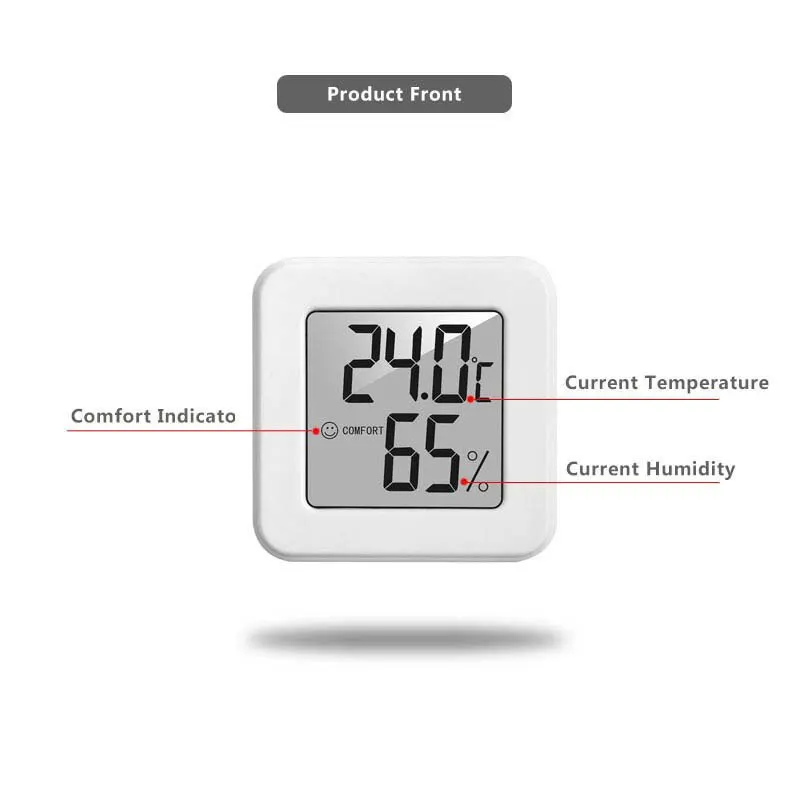 White Mini Electronic Temperature and Humidity Meter Car Thermometer with Smiling Face Display Refrigerator Thermometer