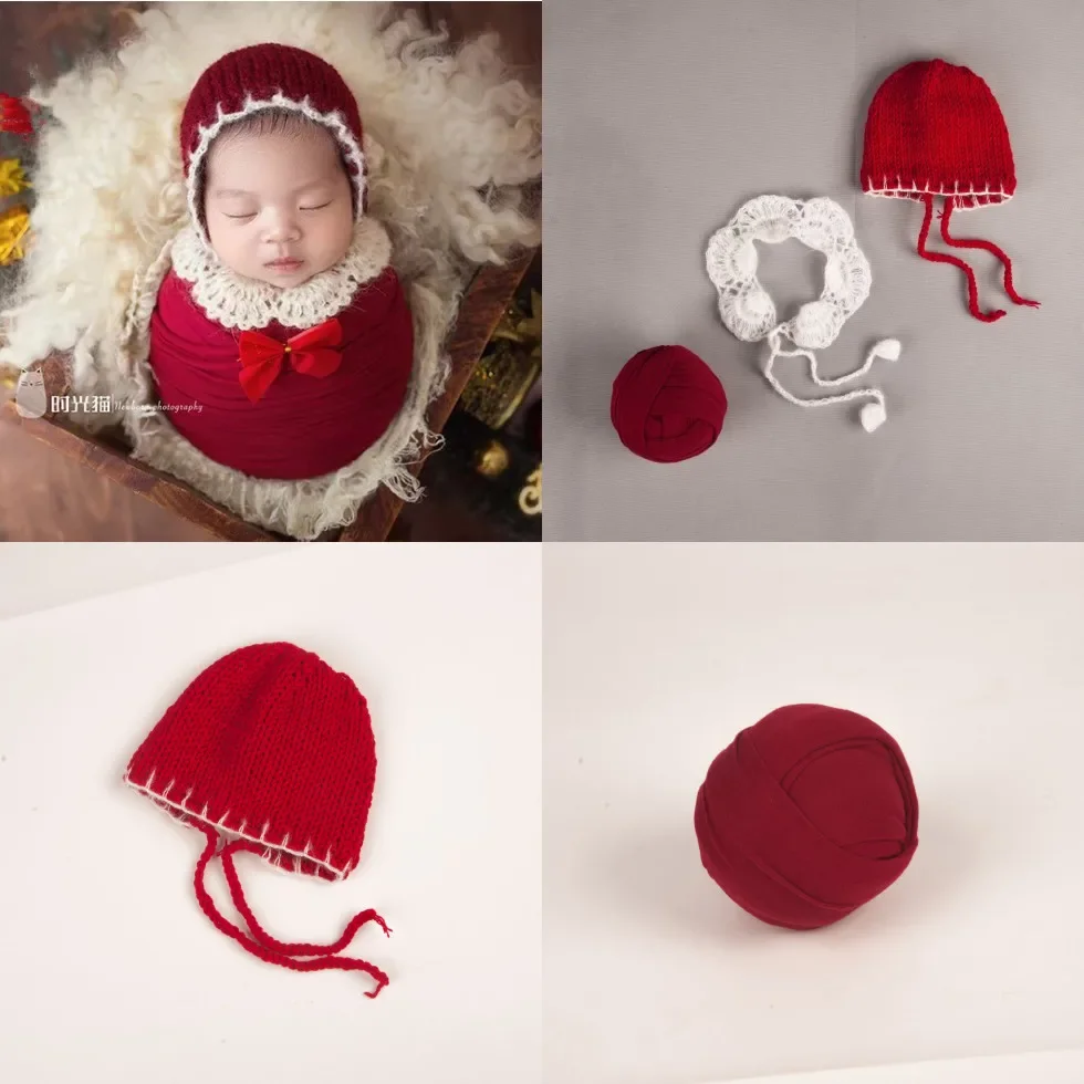 

Newborn baby taking photos wrapping cloth silkworms baby styling babys full moon photo small red hat scarf clothes props 신생아