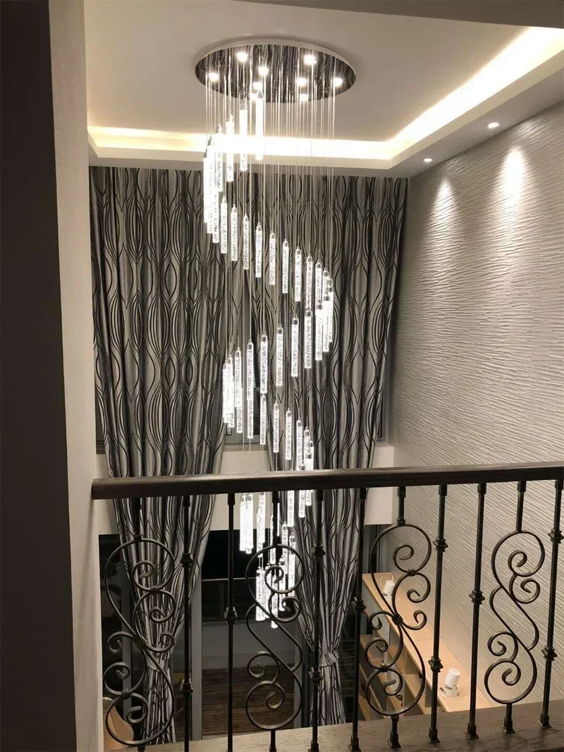 

LED Long Spiral Staircase Chandelier High Ceiling Pendant Lamp for Living Room Entryway Hall Stairs Loft Hanging Lighting