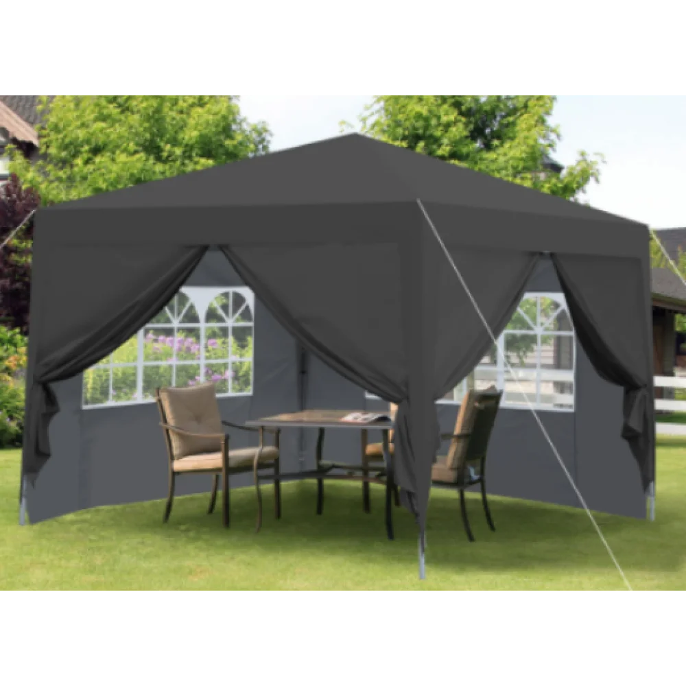 Carpa plegable de 3 x 3 m, impermeable, estable y resistente al invierno, con 4 paredes laterales y 4 bolsas de arena, protección UV 50+, plegable, ideal para jardín, fiestas y camping, estructura de acero (negra)