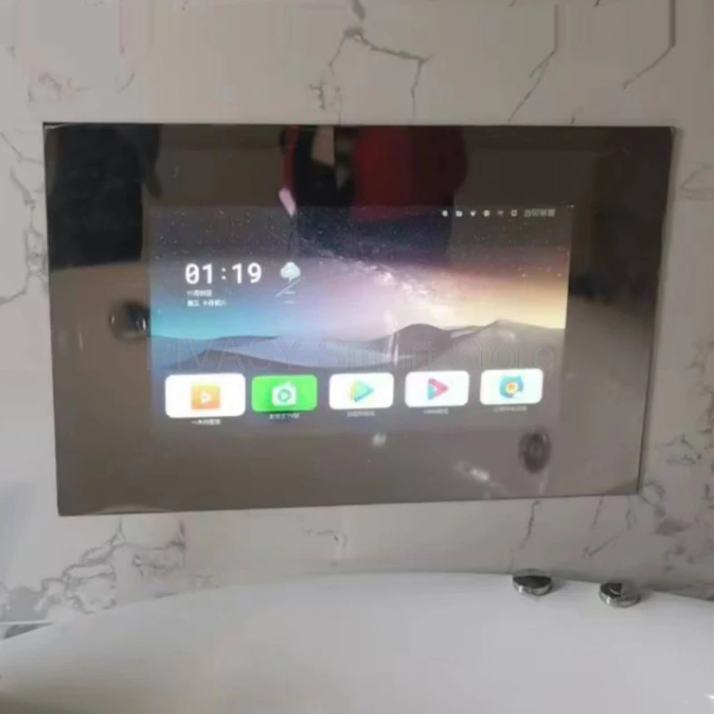 شاشة تلفزيون مثبتة على الحائط LED متعددة الحجم شاشة عرض إعلانية للحمام الذكي مرآة حمام مقاومة للماء للاسترخاء
