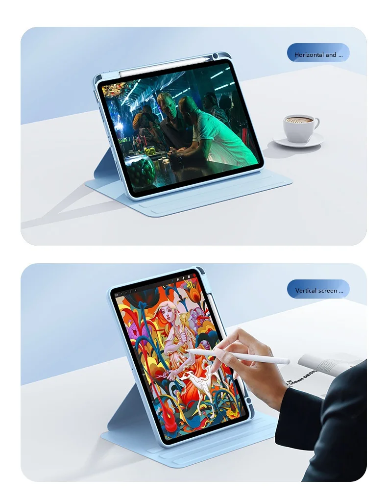 Für iPad 11 10,9 10,2 9,7 Zoll Magnetische Abnehmbare Acryl 720° Drehbare Stoßfeste Schutzhülle mit Schlaf-Wach-Funktion – Detail 4