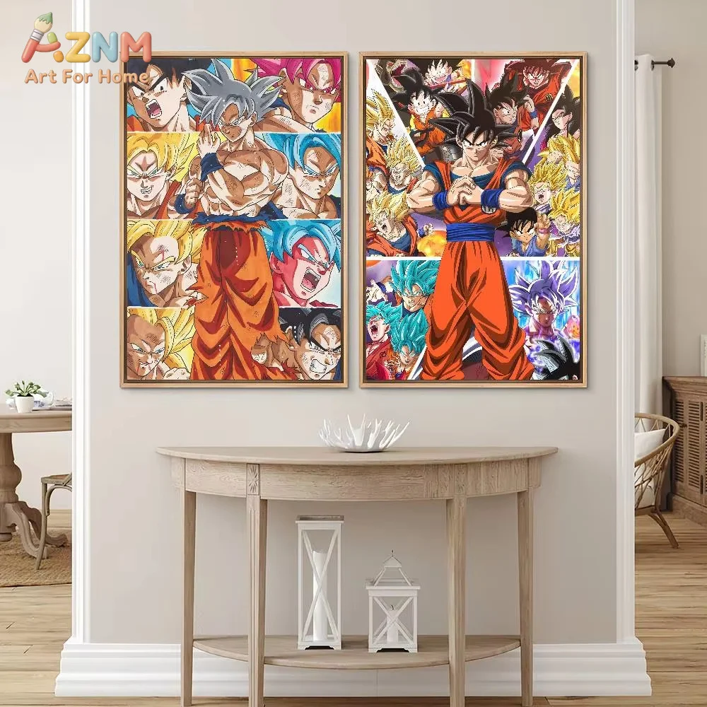 AZNM – affiche sur toile Dragon Ball, Son Goku toutes formes, impression d'art mural d'anime, décoration esthétique pour la maison et le salon