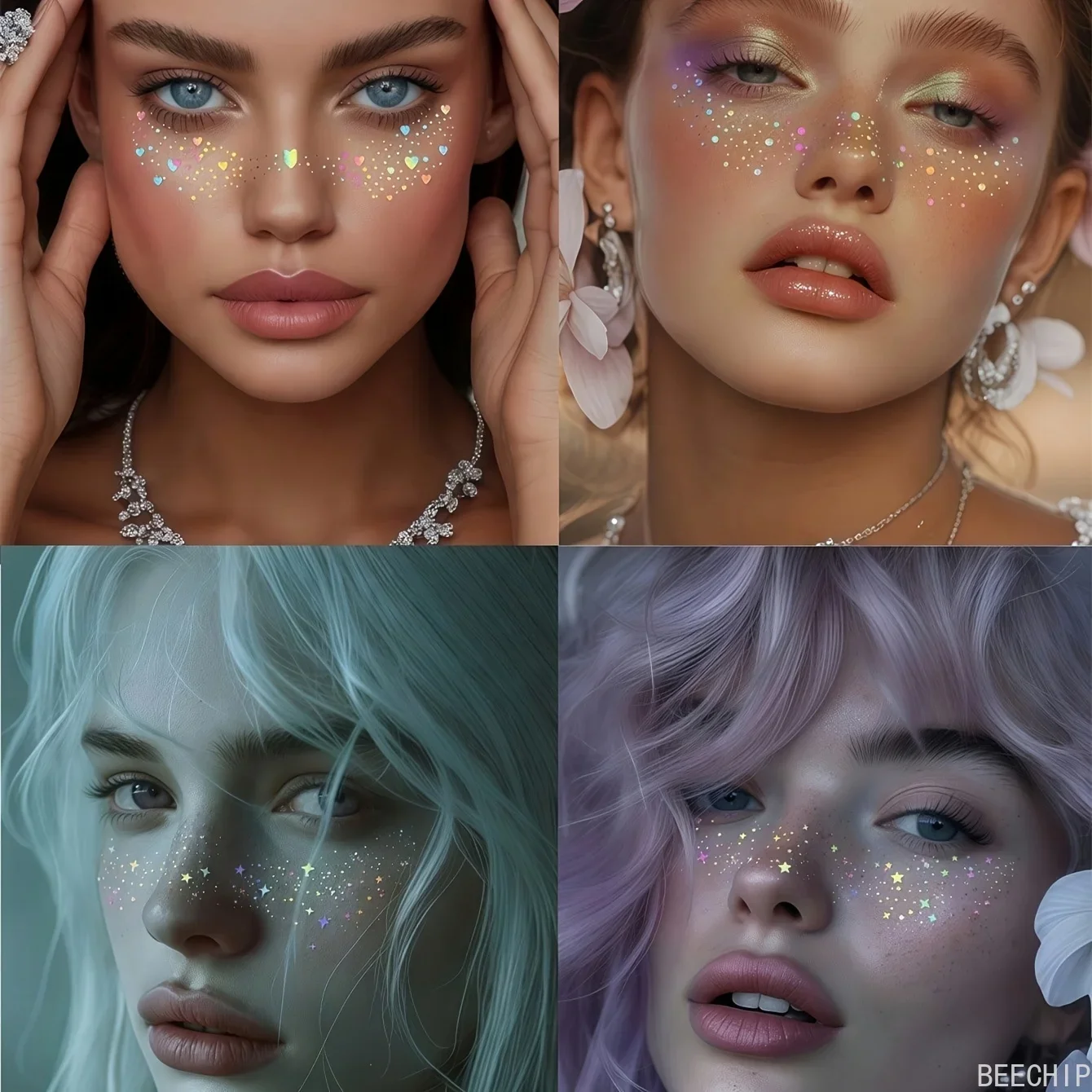 6 Sheets Glitter Freckles Holographic Stickers Heart Freckle Tattoos Glitter Stickers Waterproof Temp Tattoos For Party view 2