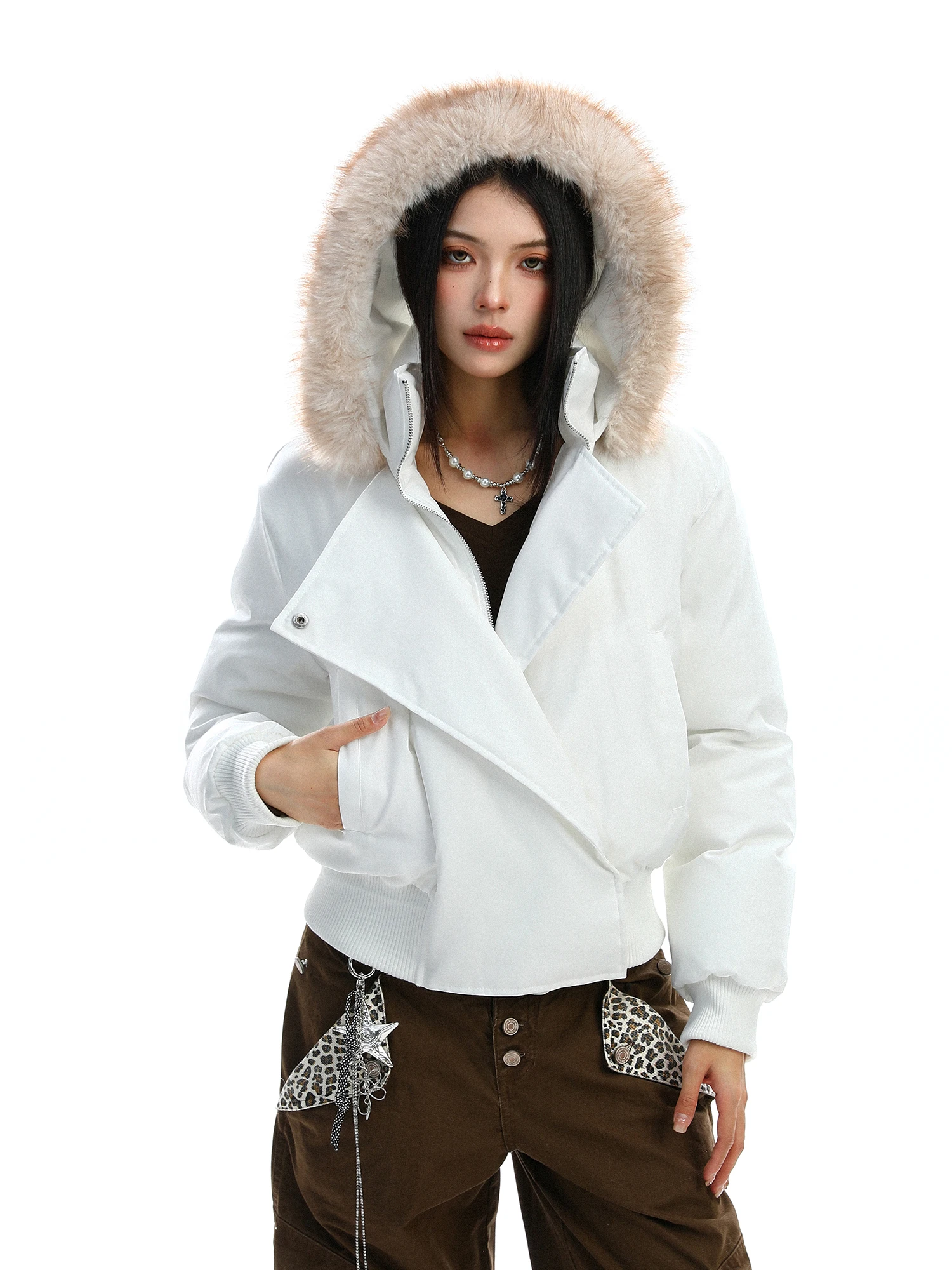 

Американская утепленная хлопковая куртка с капюшоном для женщин, зимняя теплая повседневная короткая куртка с меховым воротником на молнии, цветная