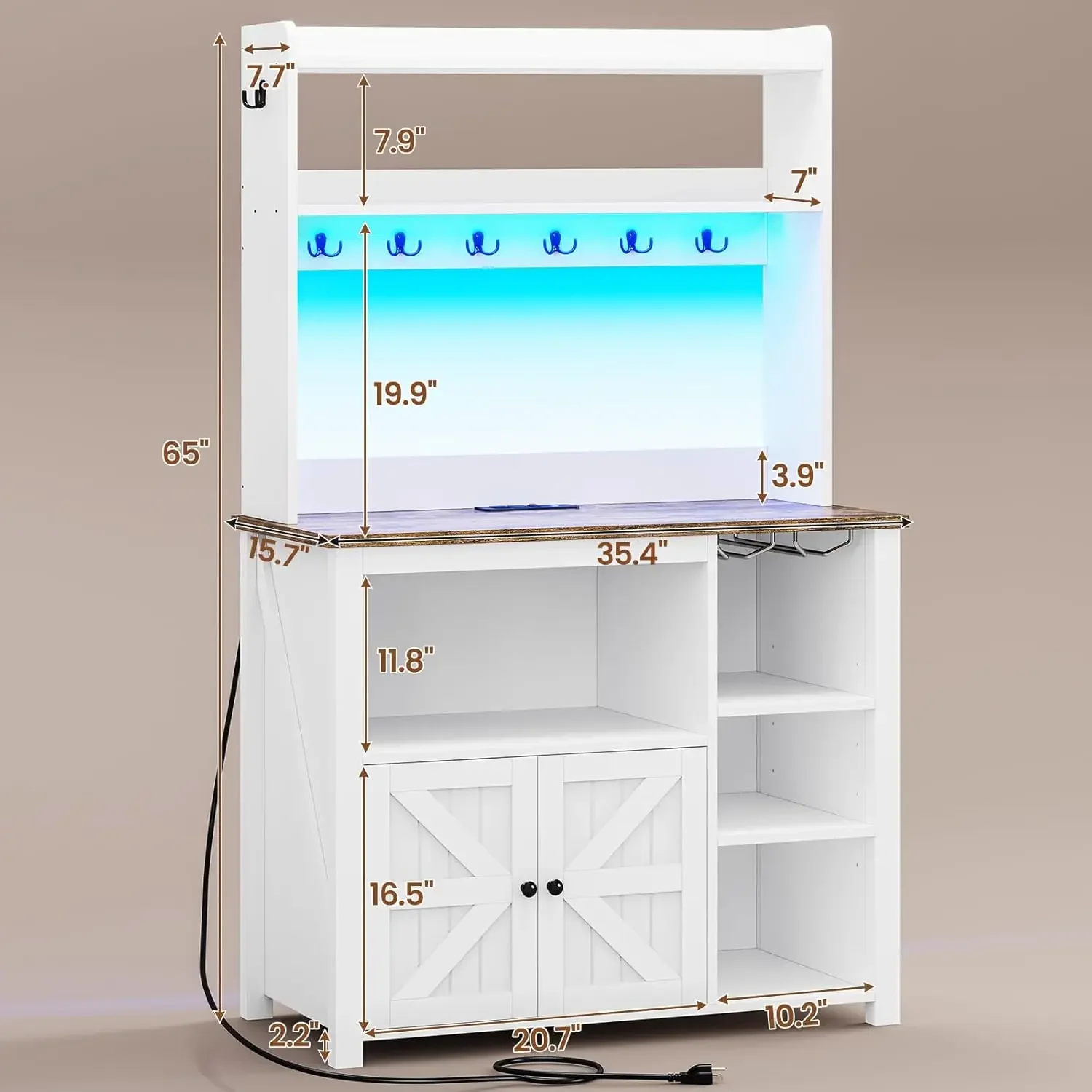 

35.4 inch Bakers Rack with Power Outlet and Storage, Farmhouse Coffee Bar Cabinet, Microwave Stand Kitchen Cabinet with Hutch,