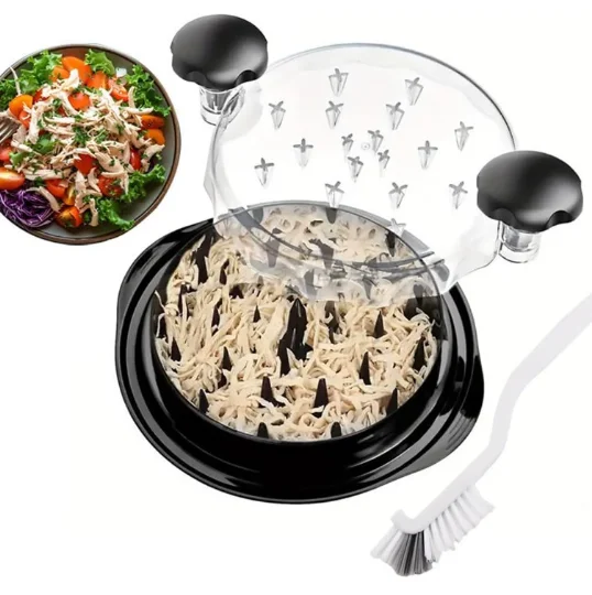 Ergonomic handle chicken shredder, round rotary meat shredder with transparent lid for pork and beef
