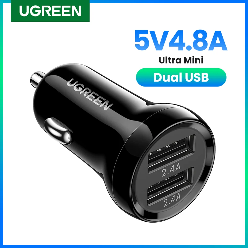 UGREEN Car Charger 5V4.8A Mini Car Charging for Mobile Phone Charger Dual USB Car Phone Charger Adapter in Car