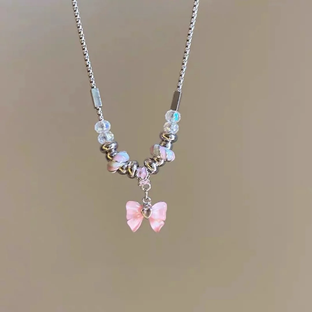 

DUTRIEUX Charm Gothic Punk Pink Large Bow Pendants Choker Fashion Cute Chains Necklace For Women Y2K Accessories Jewelry Gifts