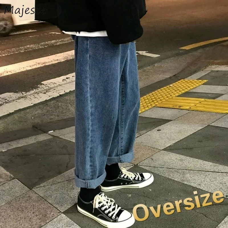 

Men Jeans Ankle-length Plus Size S-5XL Solid Simple Loose Oversize Kpop Korean Style Leisure Washed Teens Ins Denim High Quality