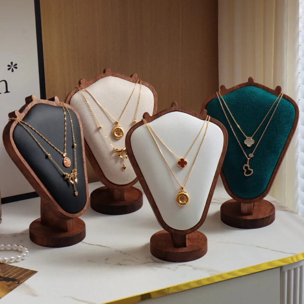 New Crude Wood Necklace Display Exhibition Walnut Wood Showcase Props Light Luxury Jewelry Storage Rack