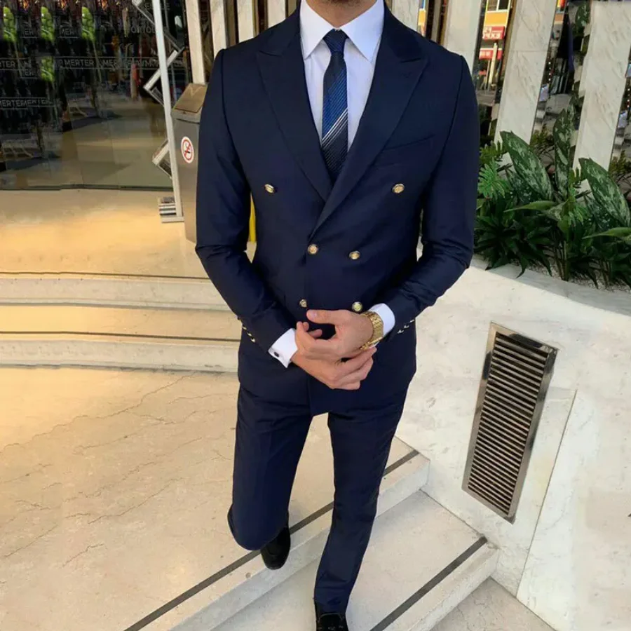 Navy Blue Men Suits Groom Wedding Tuxedo Best Man Blazers Costume Homme Mariage 2 Piece Coat Pants Slim Fit Terno Masculino 2024