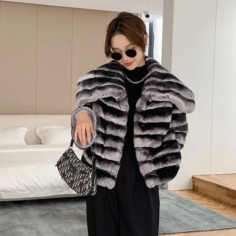 Fangtai2023Fashion Winter Warm Luxury  New Natural Real Rabbit Fur Coat Women Plus Size Female Vest Fur Jacket Promotion package