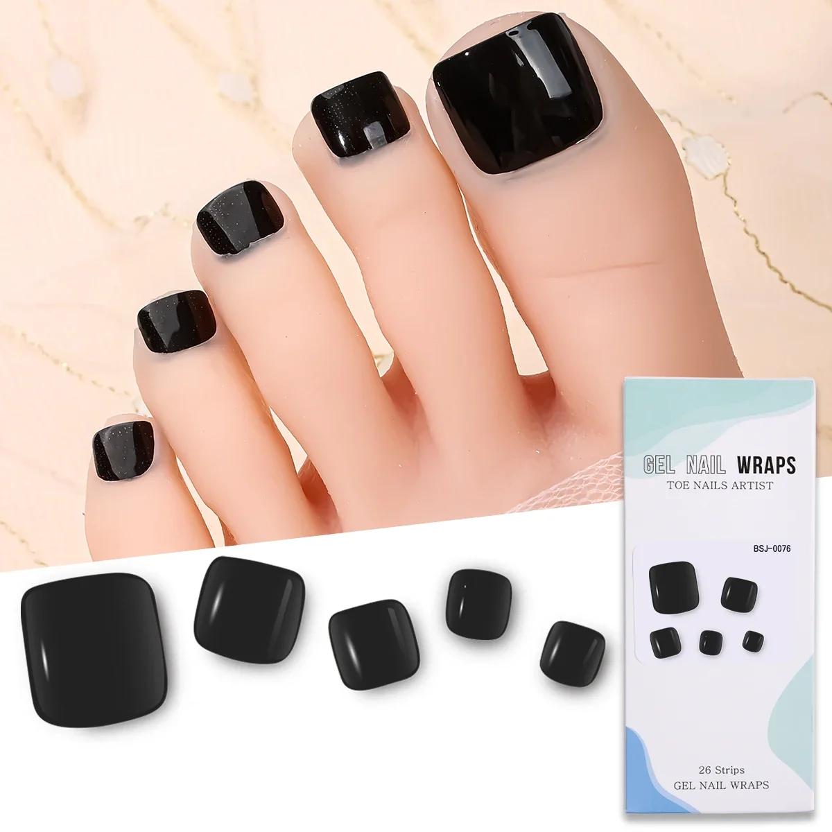 26Tips Solid Color Toe Gel Nail Stickers White Red Black Self Adhesive Full Cover Foot Fake Nail Manicure Nail Gel UV Stickers