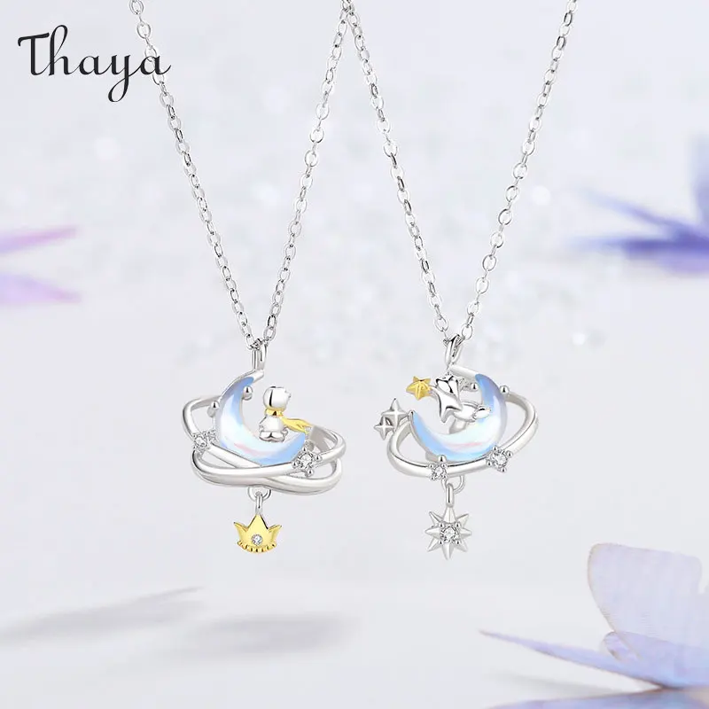 

Thaya S925 Silver Fox and Prince Necklaces Moonstone Romantic Women Chorker Pendant Necklace Crystal Party Fine Jewelry Gifts