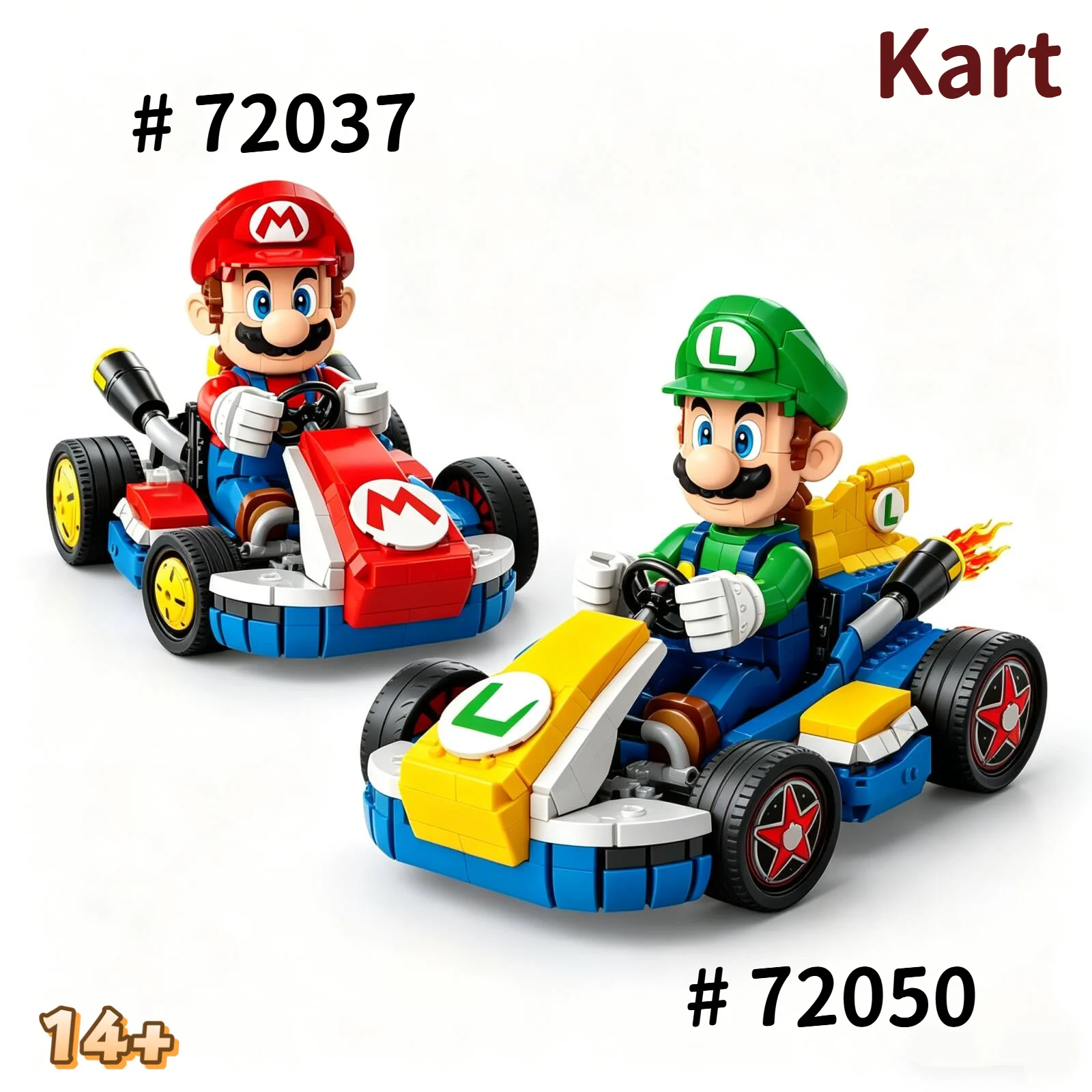 

2026 New Marioed Classic Game Racing Car Standard Kart 72037 Luigi Kart 72050 Mach Model Building Blocks Toys For Ornament Gifts