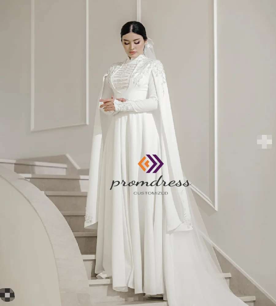 

Tradition Caucasian Circassian Arabian Wedding Dress Beaded Long Sleeve Muslim Bride Dress Caftan Morrocan Russian Bridal Dubai