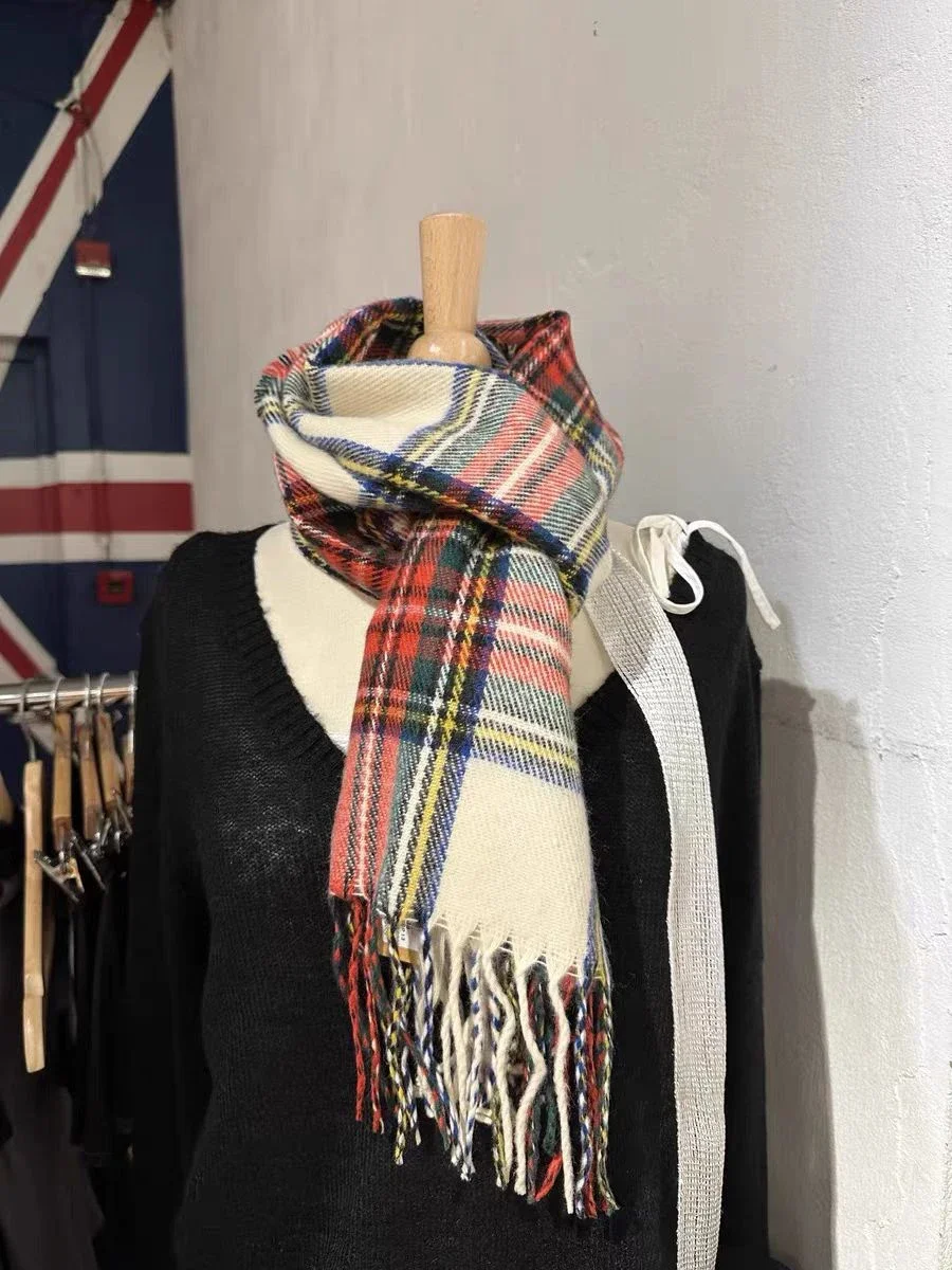 Tassel Plaid Knitted Scarf for Woman Autumn Winter Unisex Warm Long Size Casual All-match Preppy Style Scarves