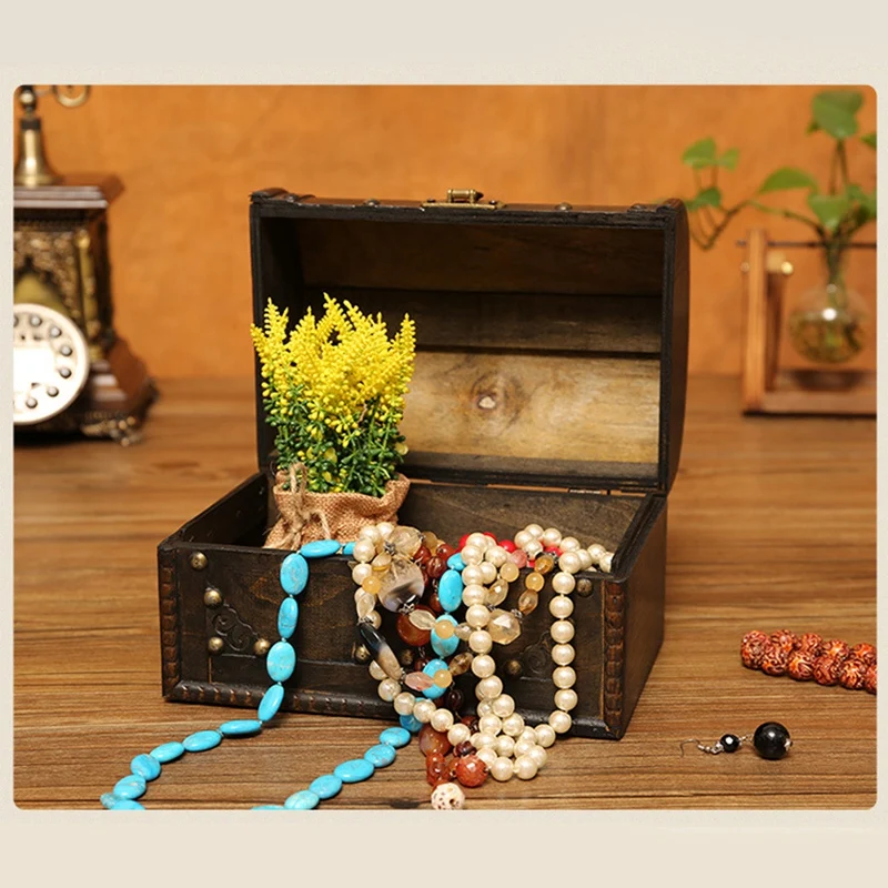 Chic Wooden Pirate Jewellery Storage Box Case Holder Vintage Treasure Chest For Wooden Organizer