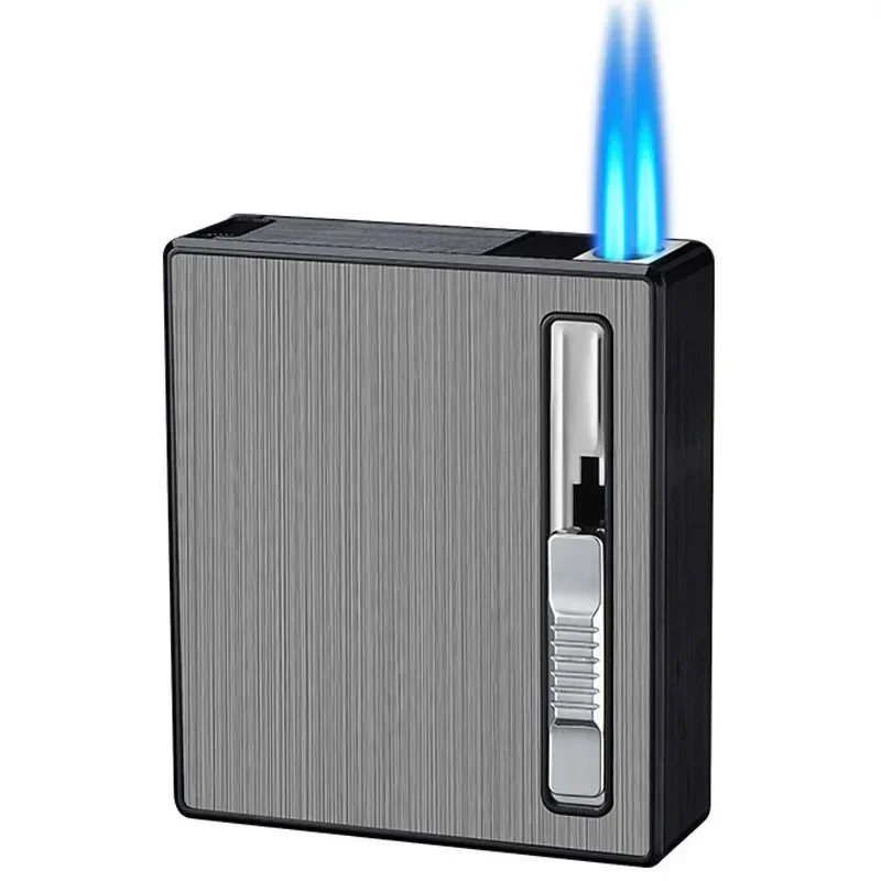 Thick Cigarette Case, Double Flame Lighter, 20 Cigarettes, Windproof Butane Injection, Pyrotechnics Integrated, New